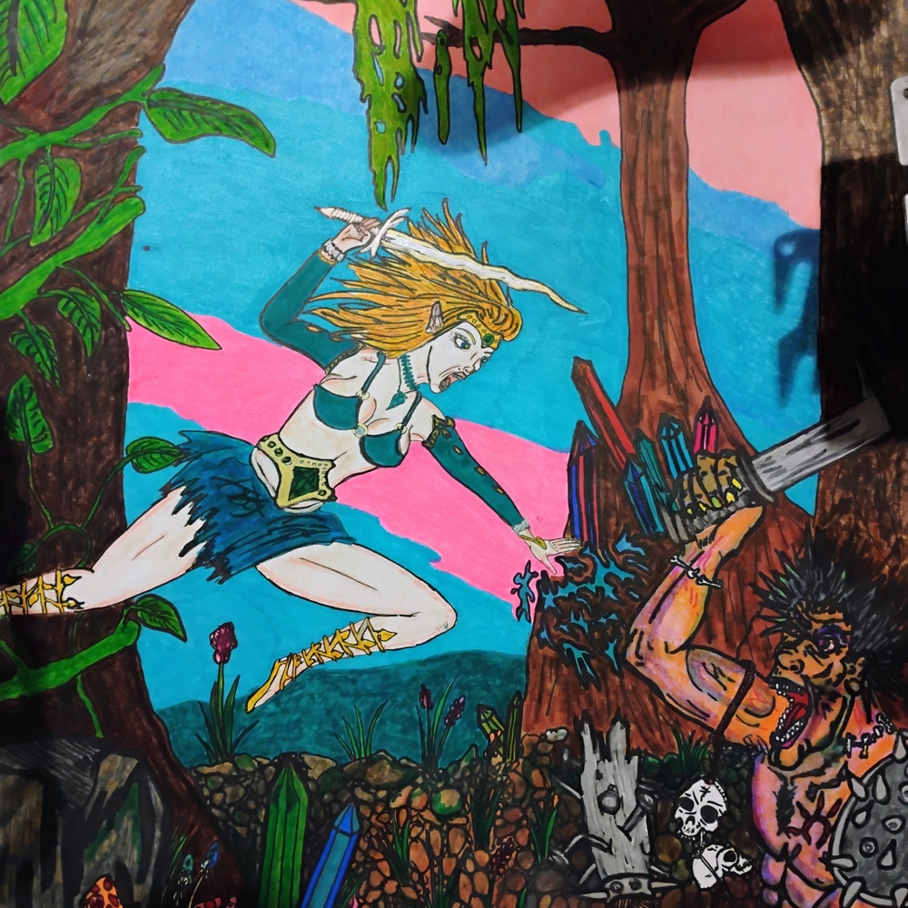 Fantasy Warrior Illustration with Vibrant Colors